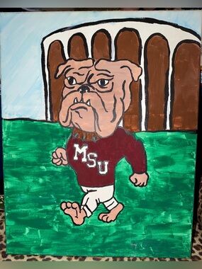 hand-painted canvas featuring Bully, the mascot for Mississippi State University